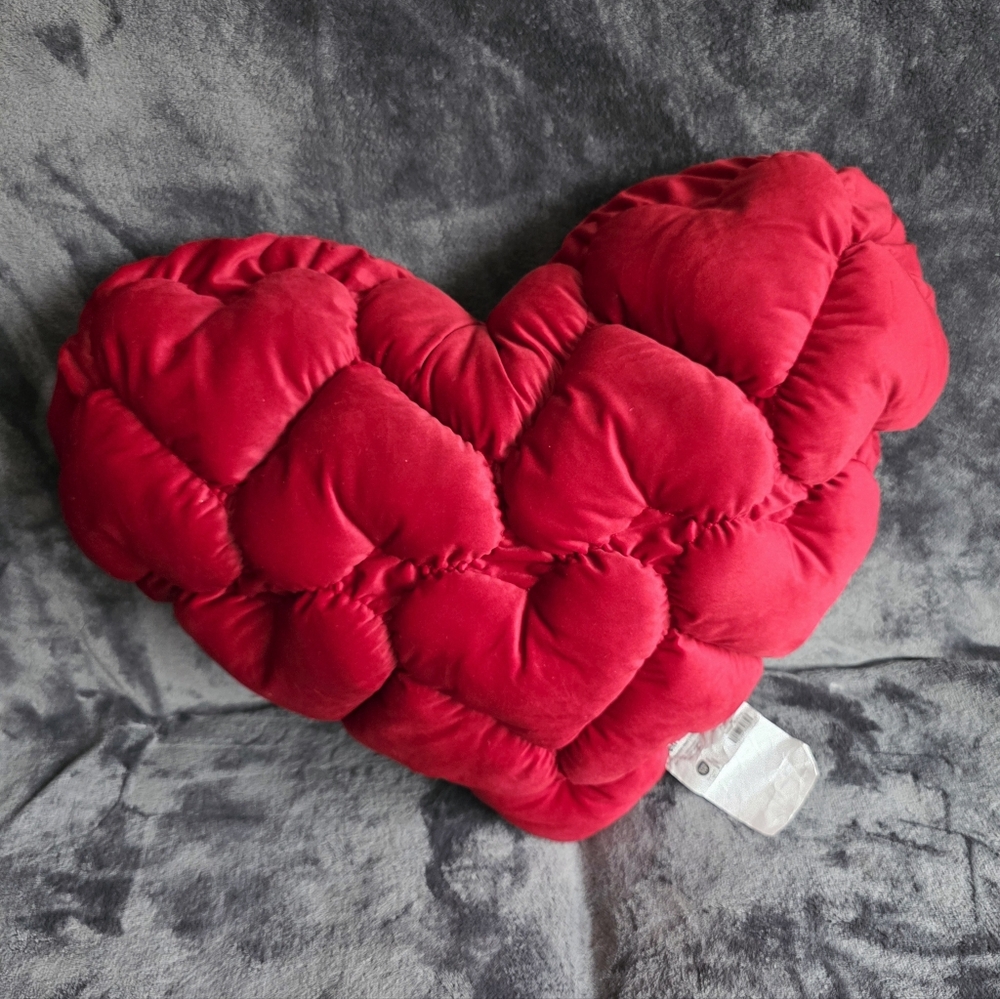 Mingled Threads Target 2026 Puffy Heart Shape Throw large Pillow Red 25" × 21"